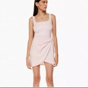 Sleeveless Square-Neck Pink Wrap Mini Dress